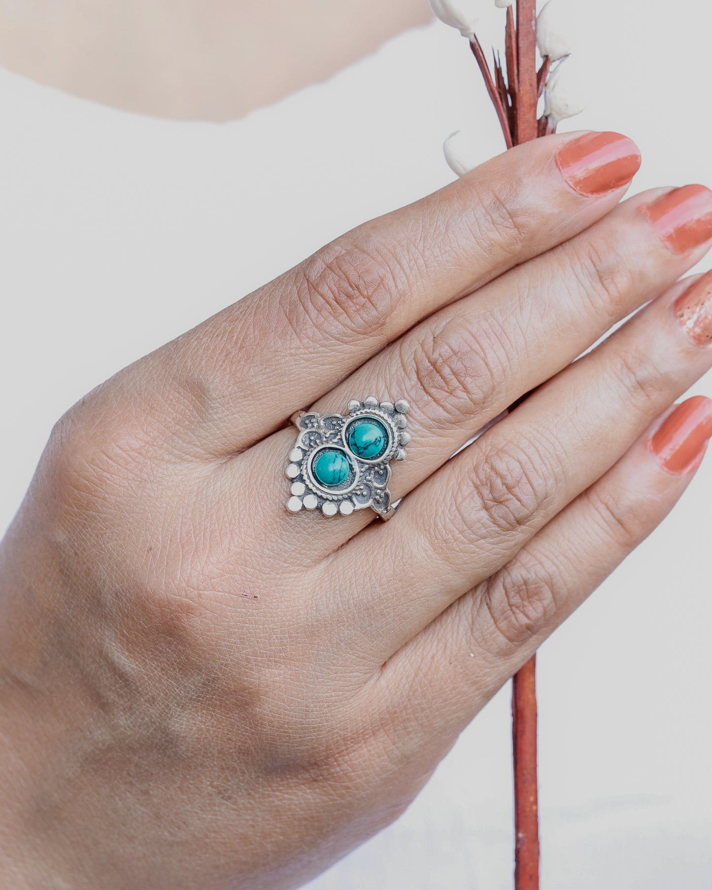 Twin Turquoise Blossom Ring