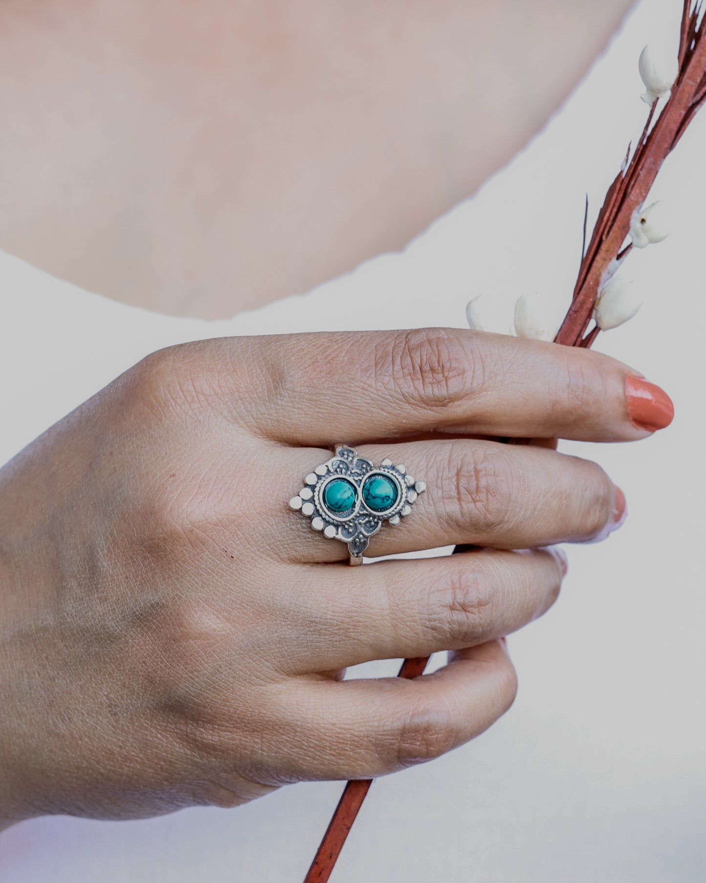 Twin Turquoise Blossom Ring