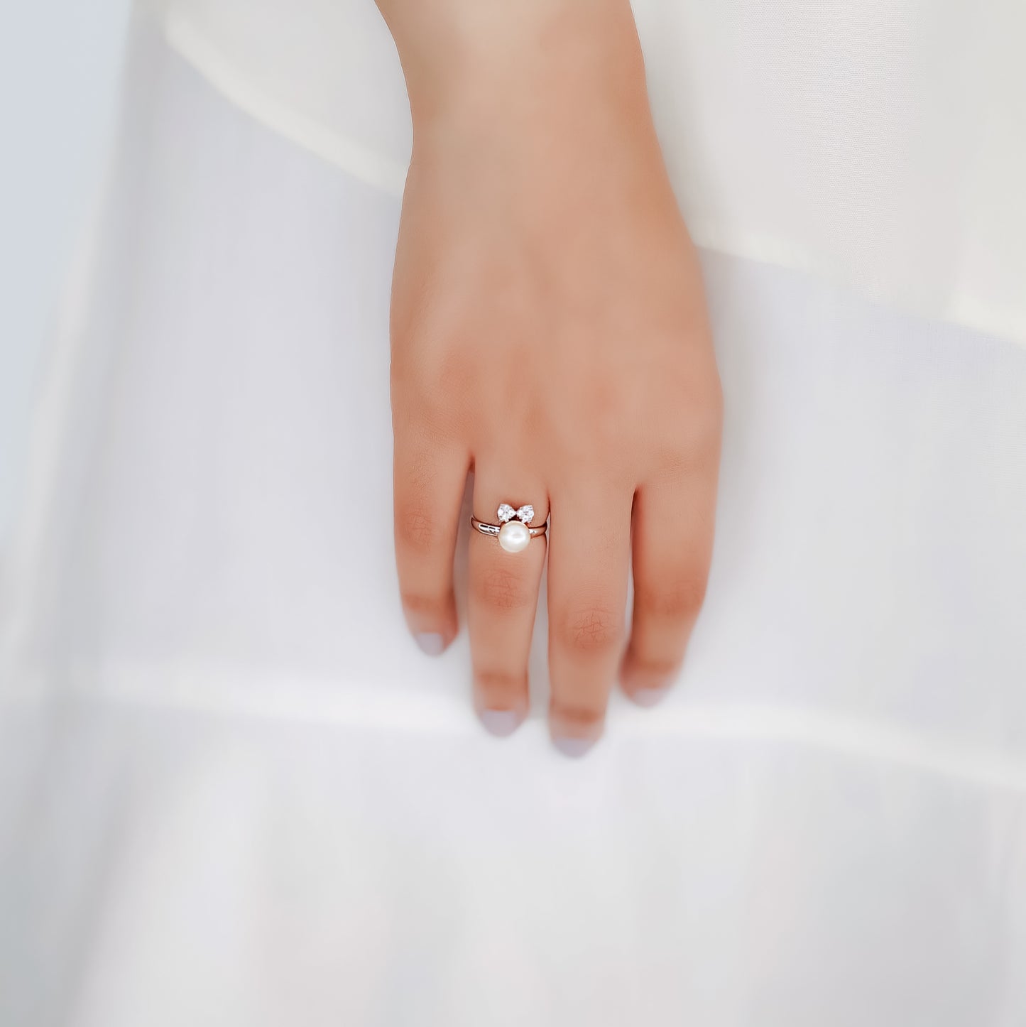 Peach Pearl Bow Ring