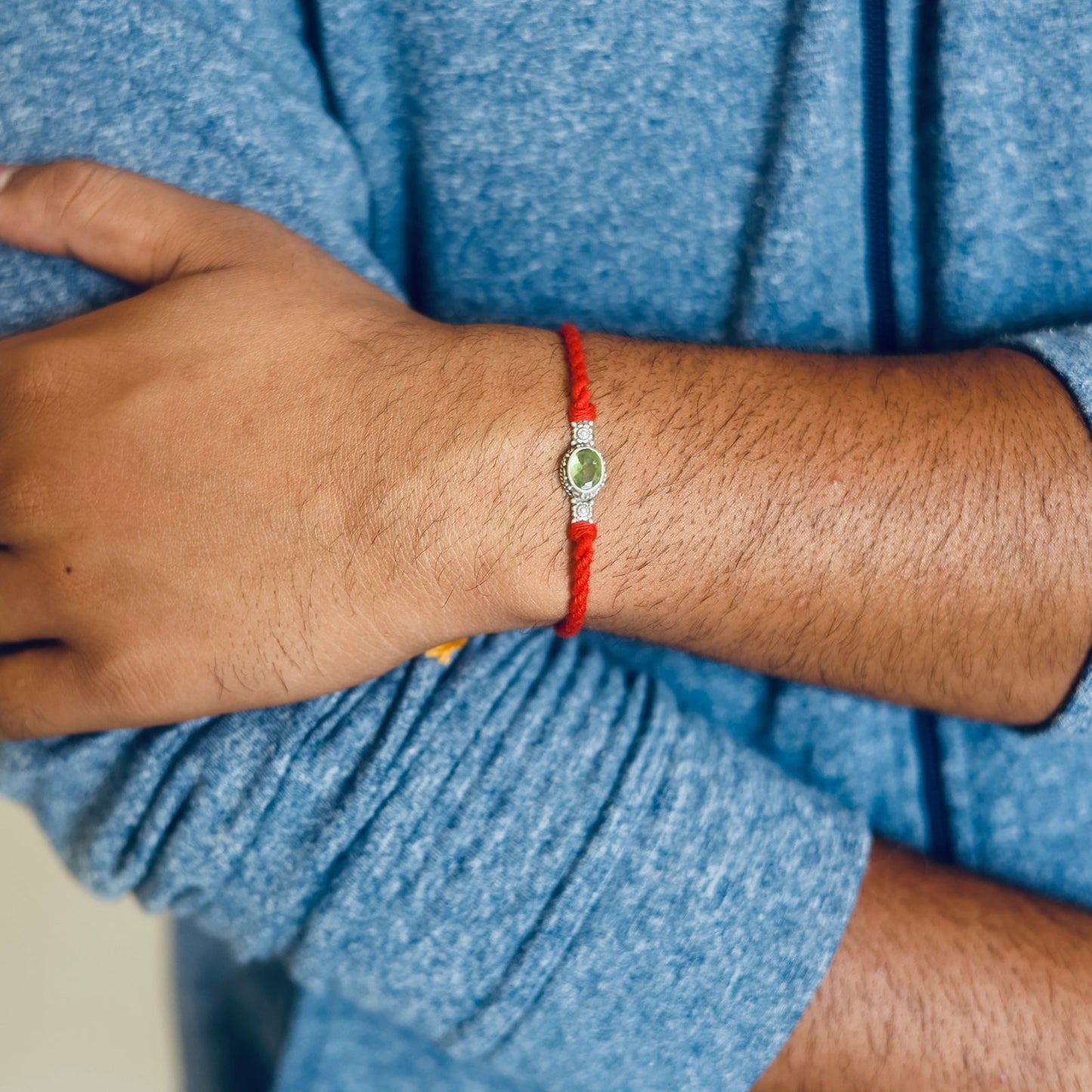 Leo Silver Rakhi (July 23 - August 22)-Peridot