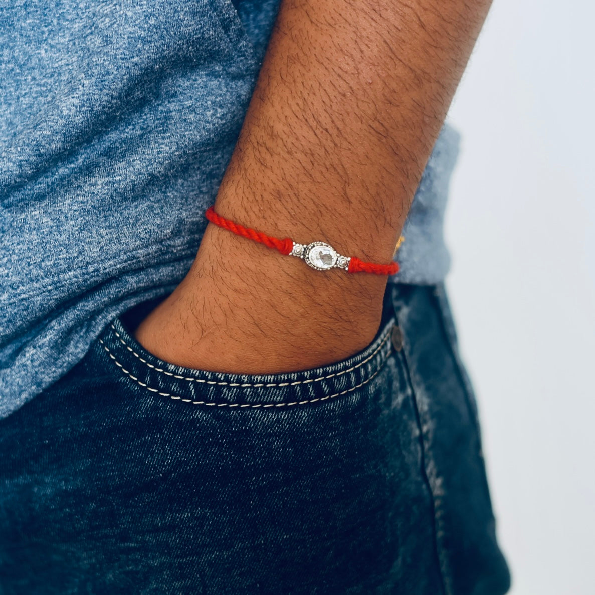 Aries Silver Rakhi (March 21 - April 19)- Crystal Quartz