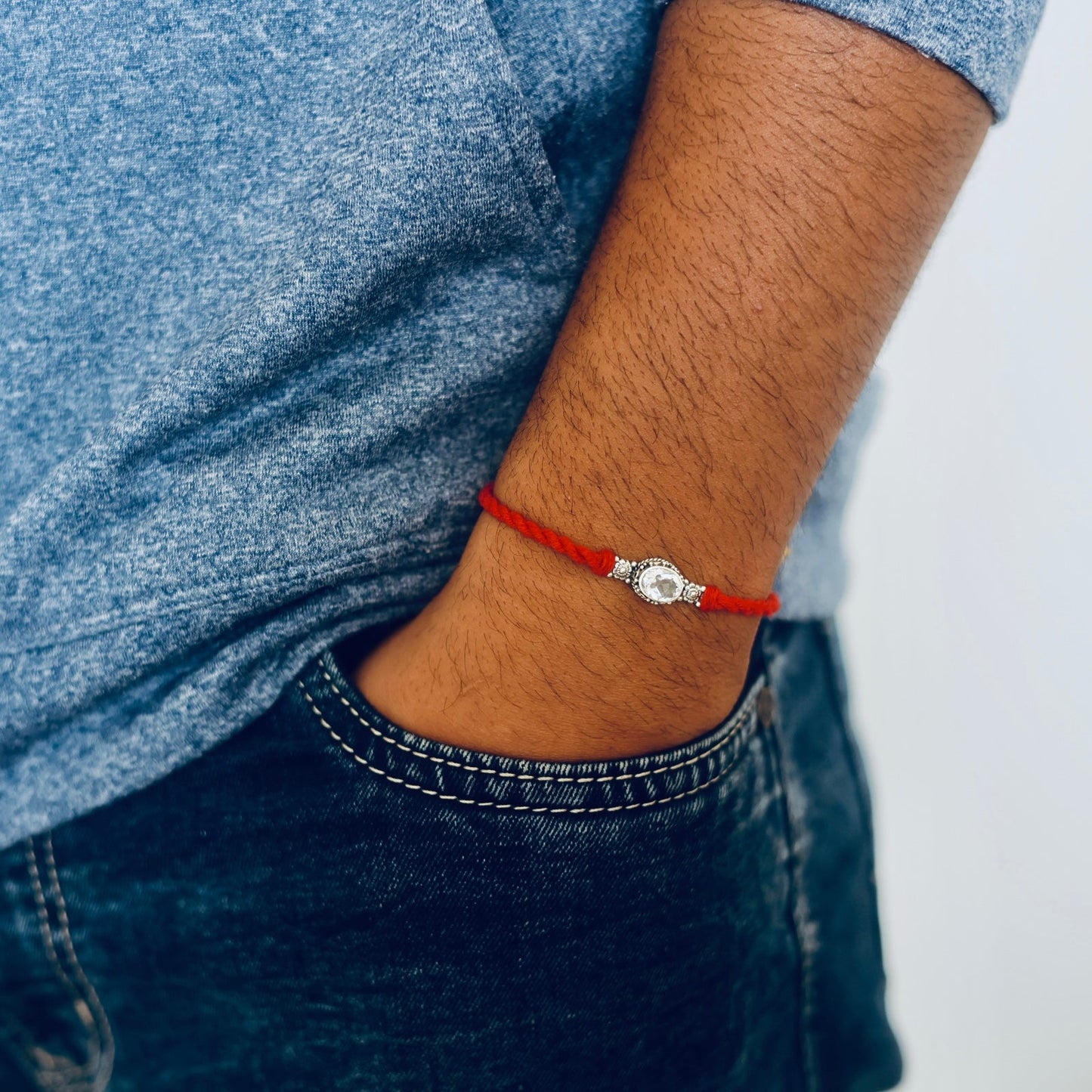 Aries Silver Rakhi (March 21 - April 19)- Crystal Quartz