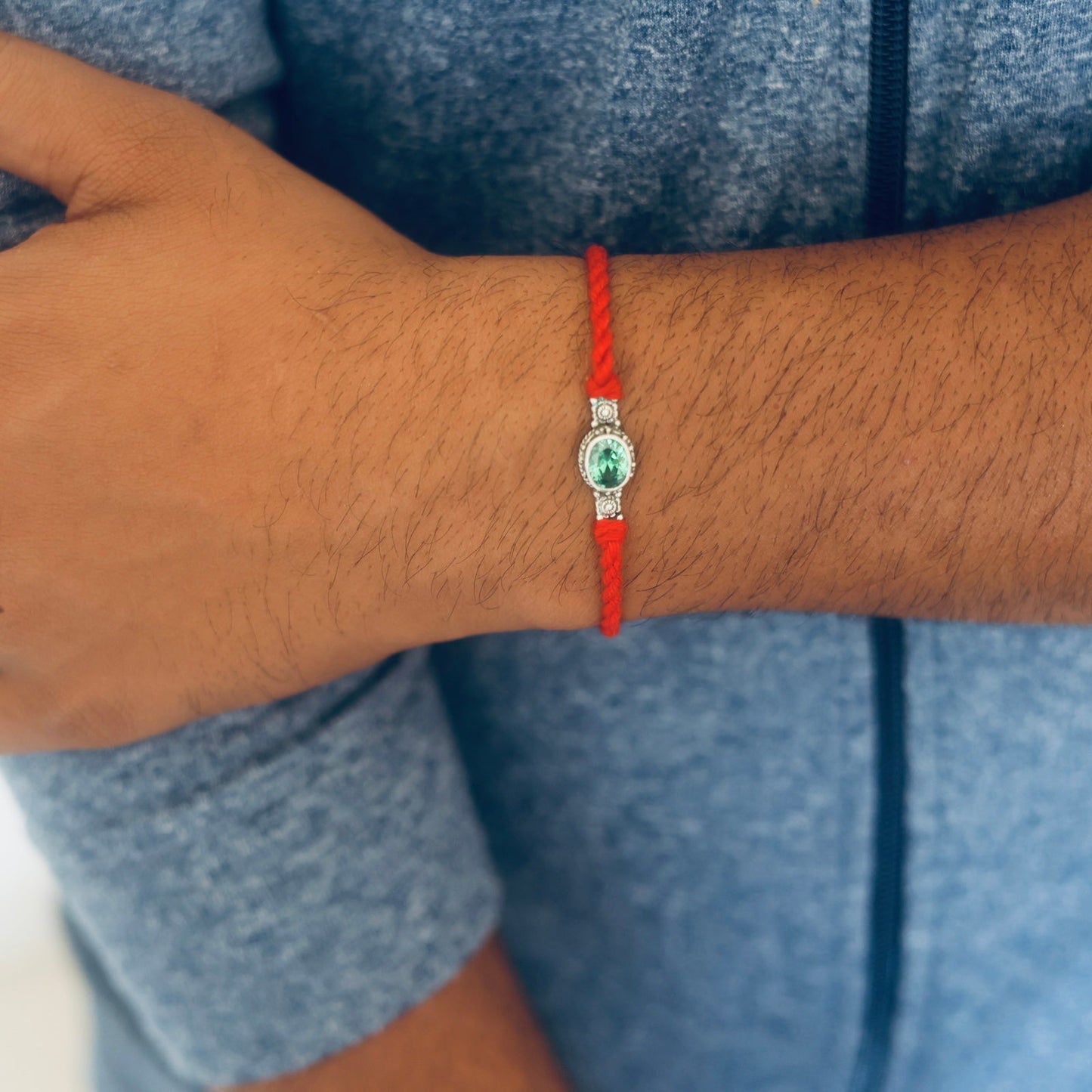 Taurus Silver Rakhi (April 20 - May 20)-Emerald