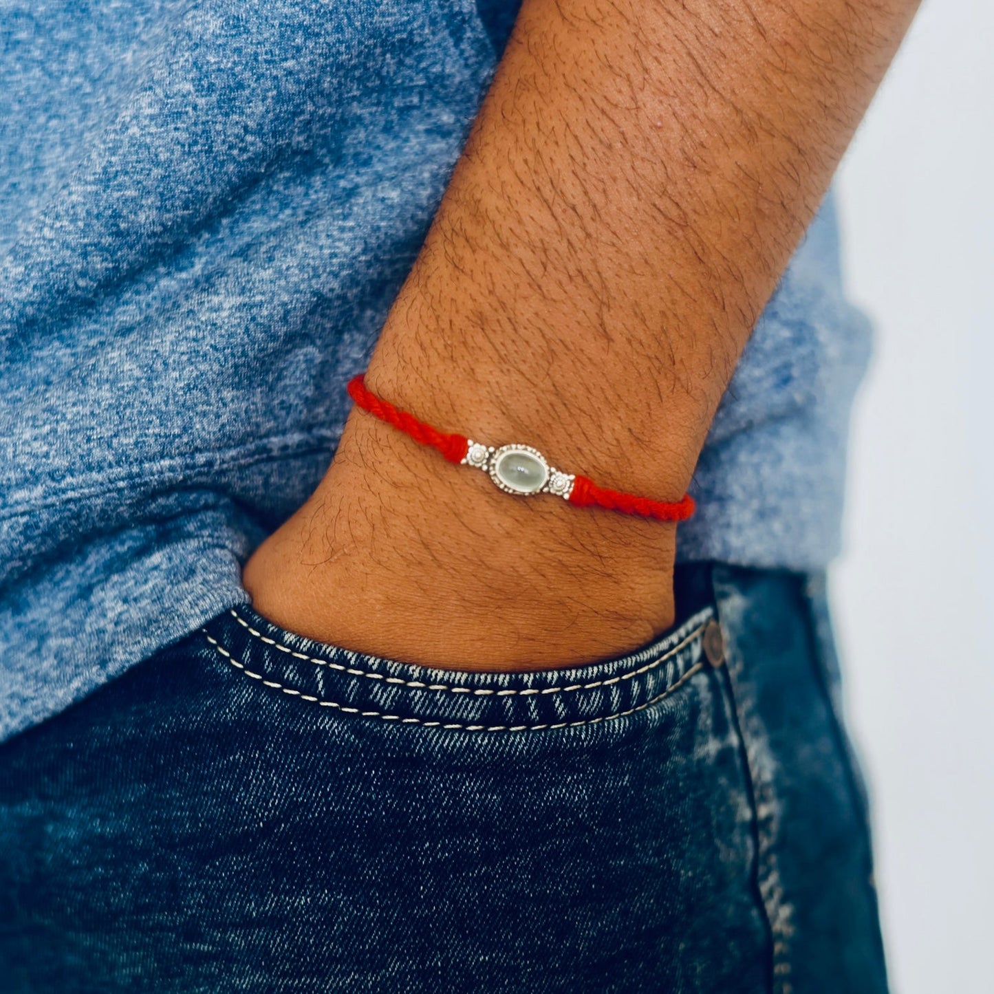 Pisces Silver Rakhi (February 19 - March 20) Aquamarine