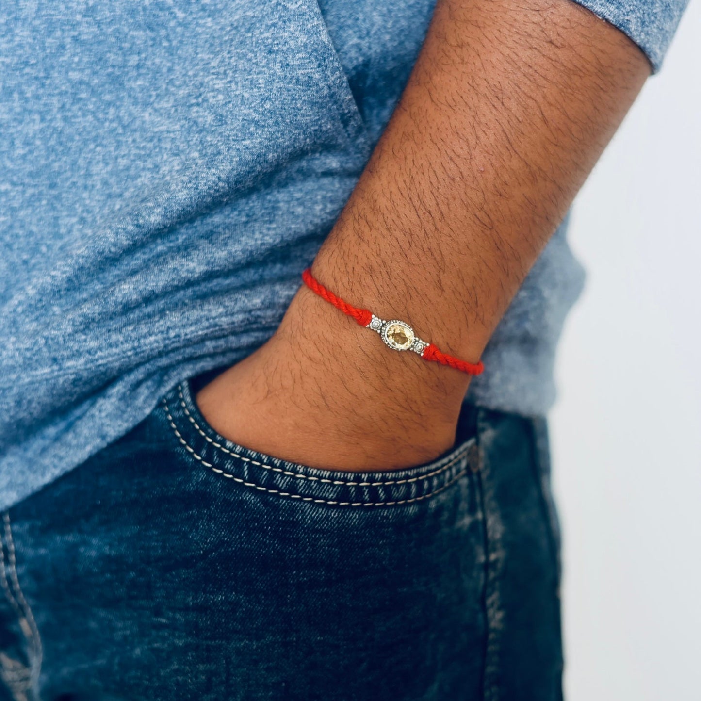 Virgo Silver Rakhi (August 23 - September 22)-Yellow Sapphire