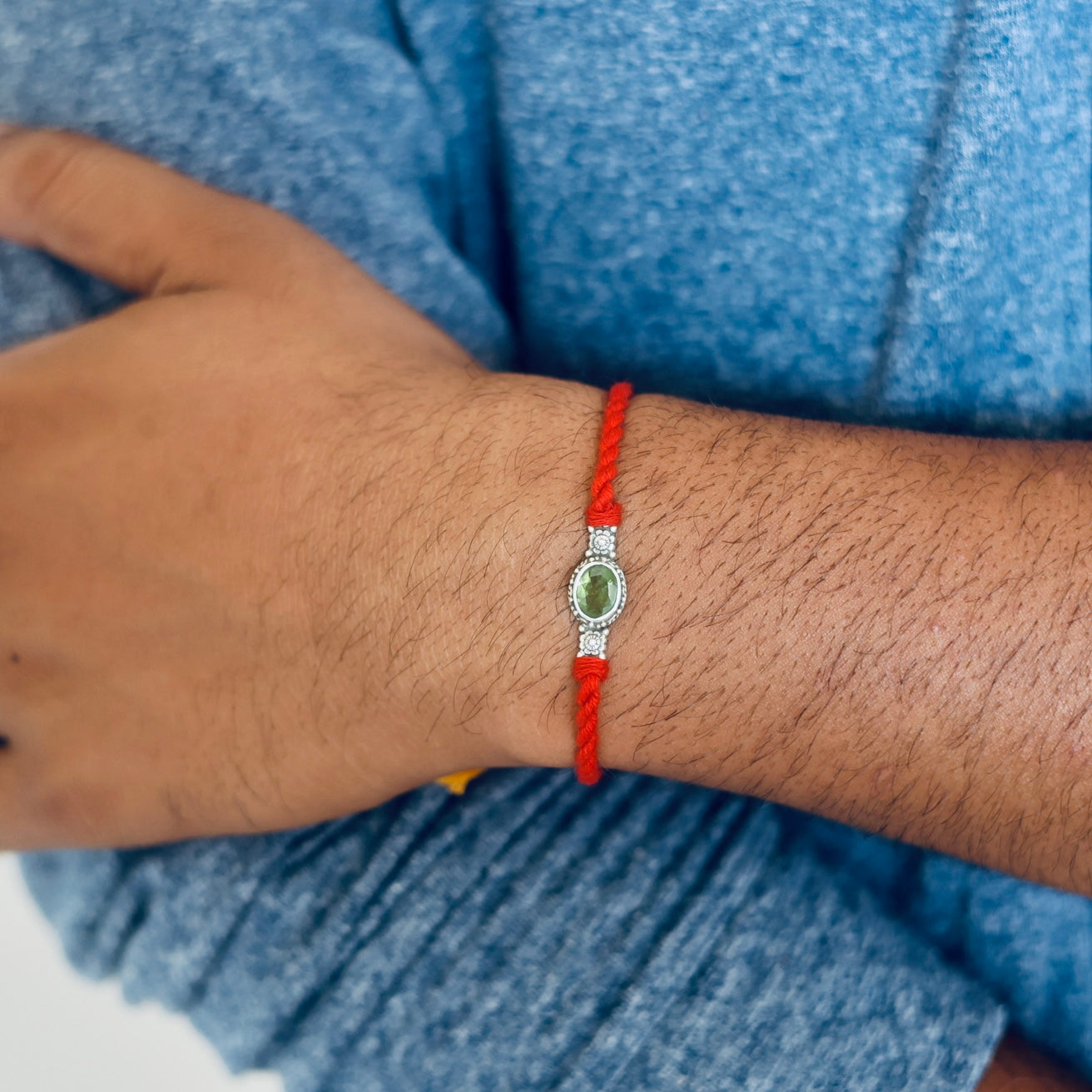 Leo Silver Rakhi (July 23 - August 22)-Peridot