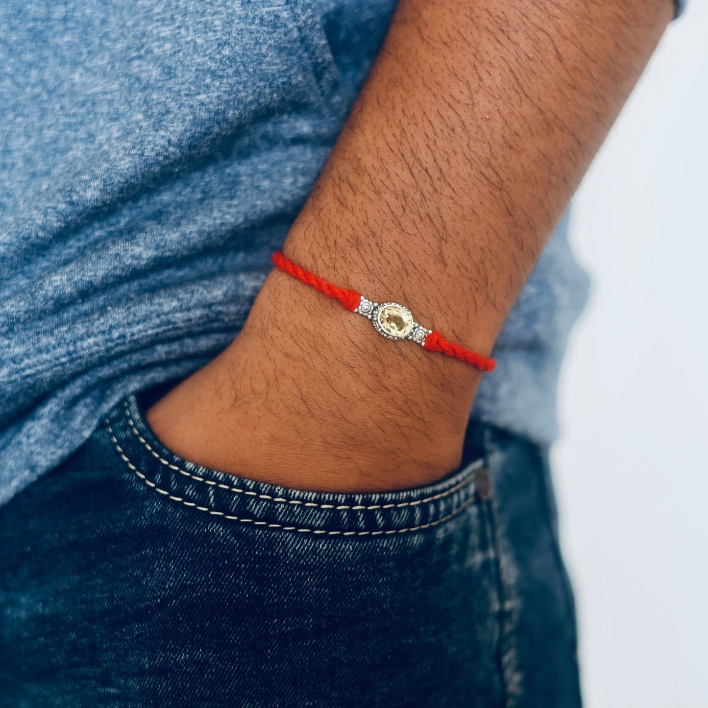 Virgo Silver Rakhi (August 23 - September 22)-Yellow Sapphire