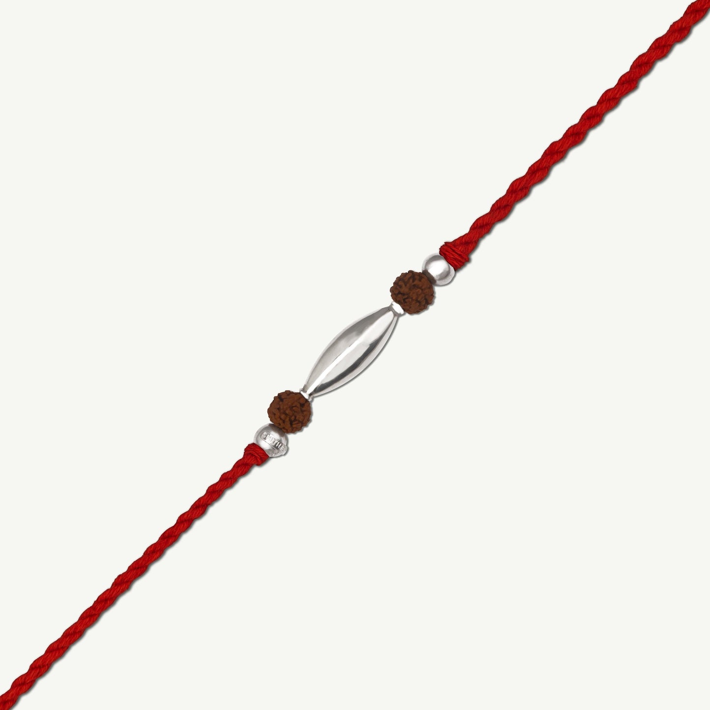 Handcrafted Silver Rice Grain & Rudraksh Rakhi - Smith Jewels