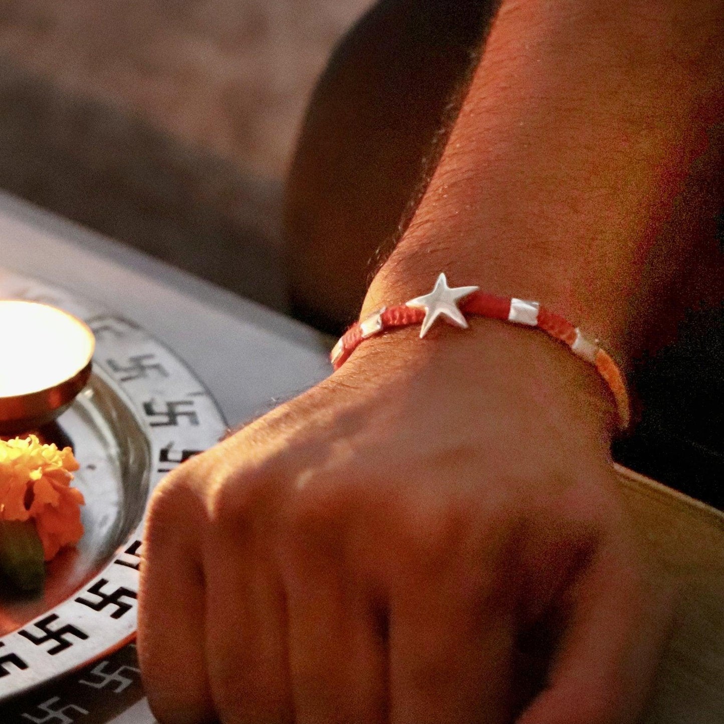 Handcrafted Silver Star Rakhi - Smith Jewels