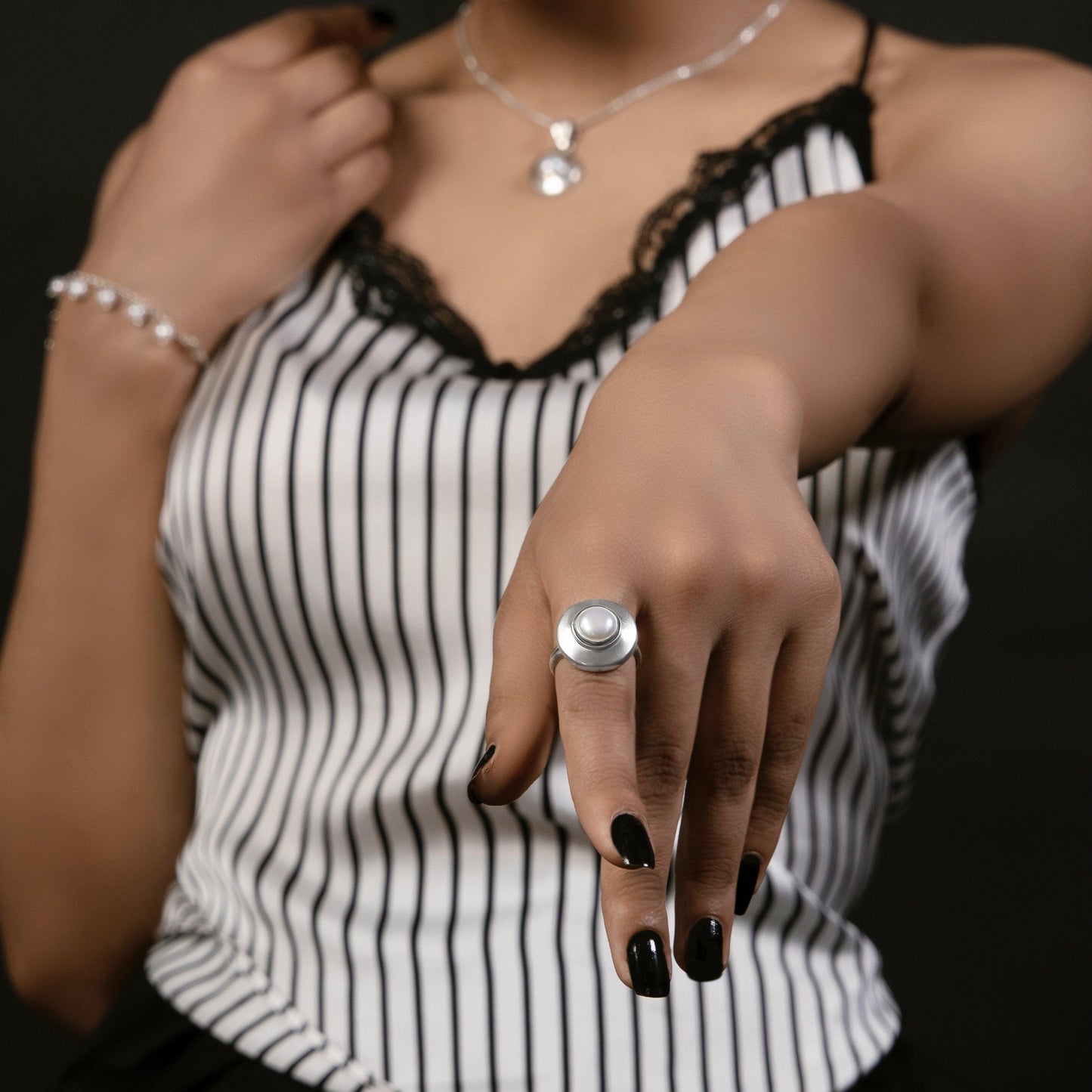 Silver Pearl Button Ring - Smith Jewels