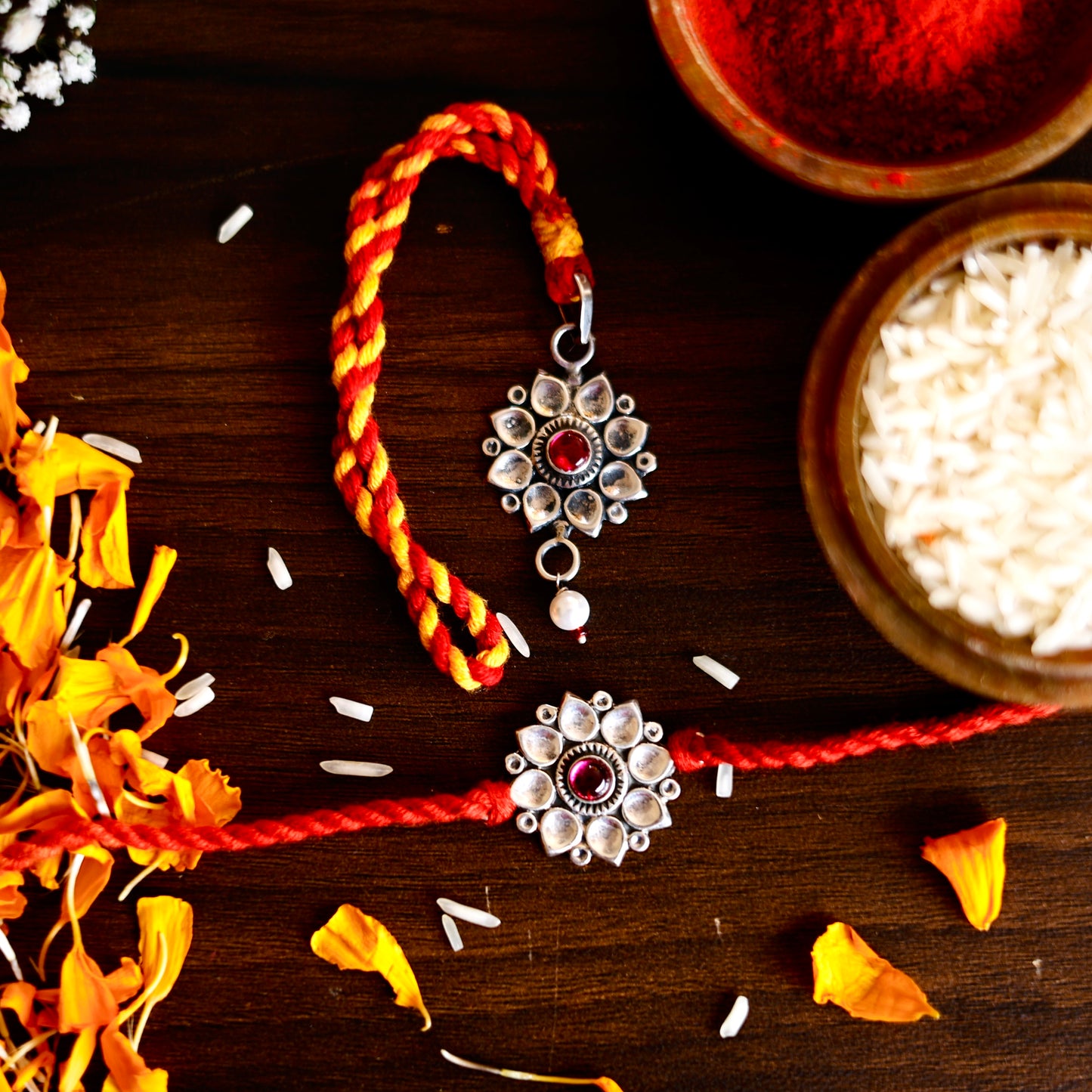 Red Blossom Rakhi & Lumba Set