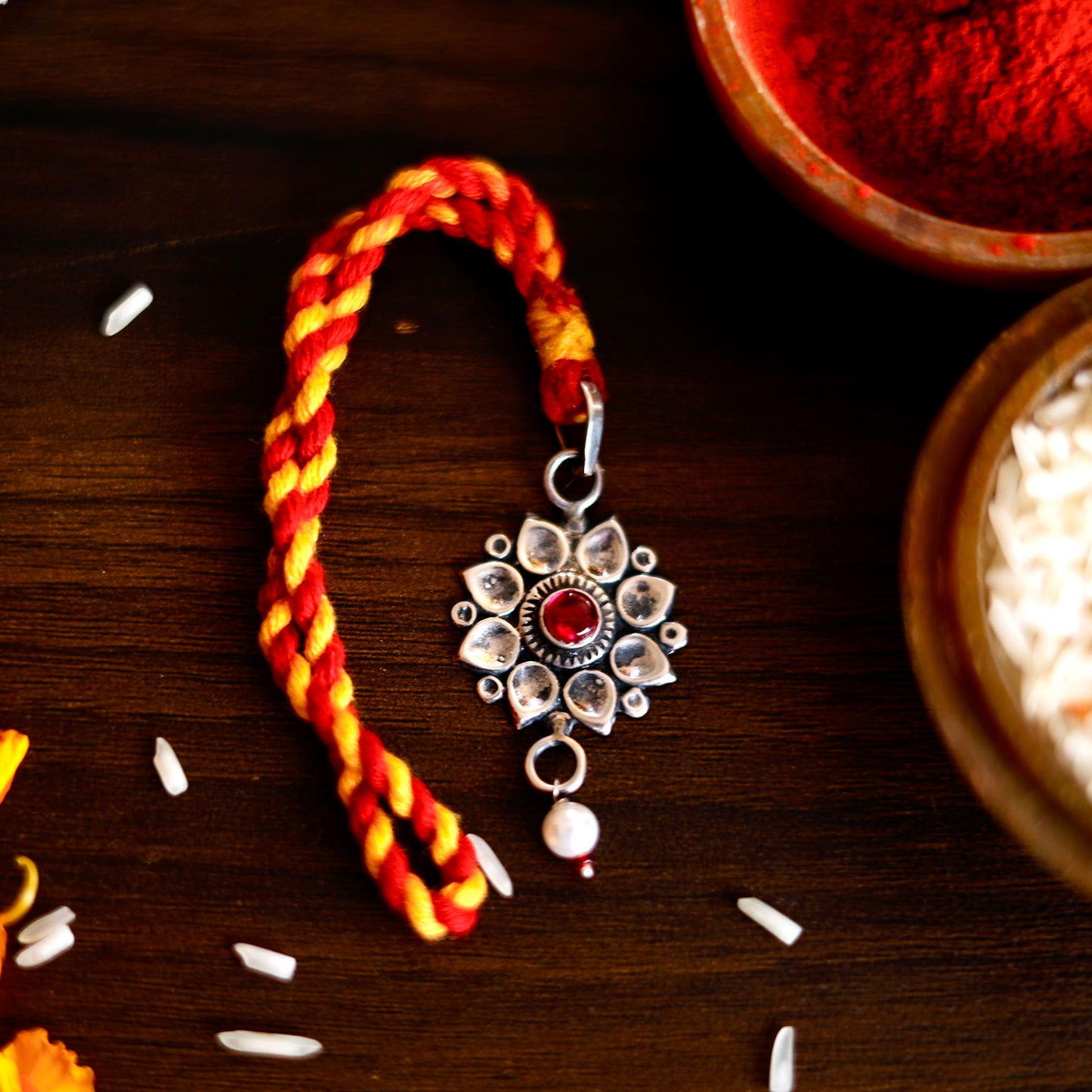 Red Blossom Rakhi & Lumba Set