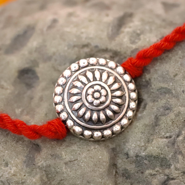 Handcrafted Floral Silver Mandala Rakhi - Smith Jewels