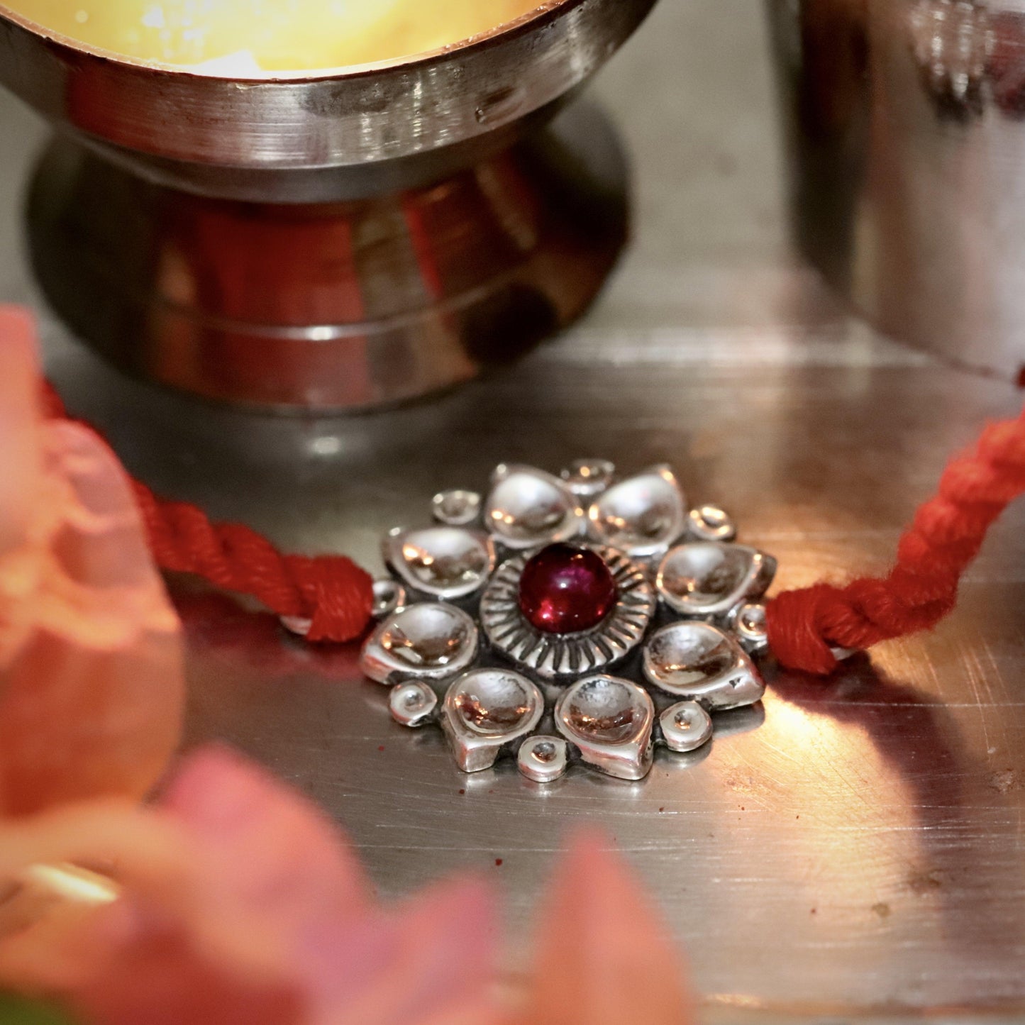 Handcrafted Red Flower Rakhi - Smith Jewels
