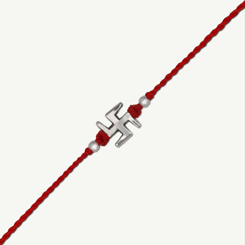 Handcrafted Silver Swastik Rakhi - Smith Jewels