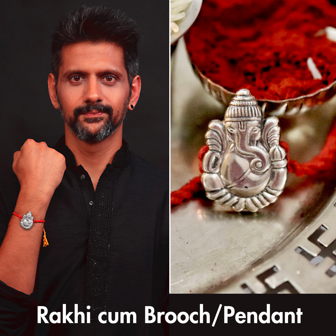 Silver Ganesha Rakhi cum Brooch + Pendant