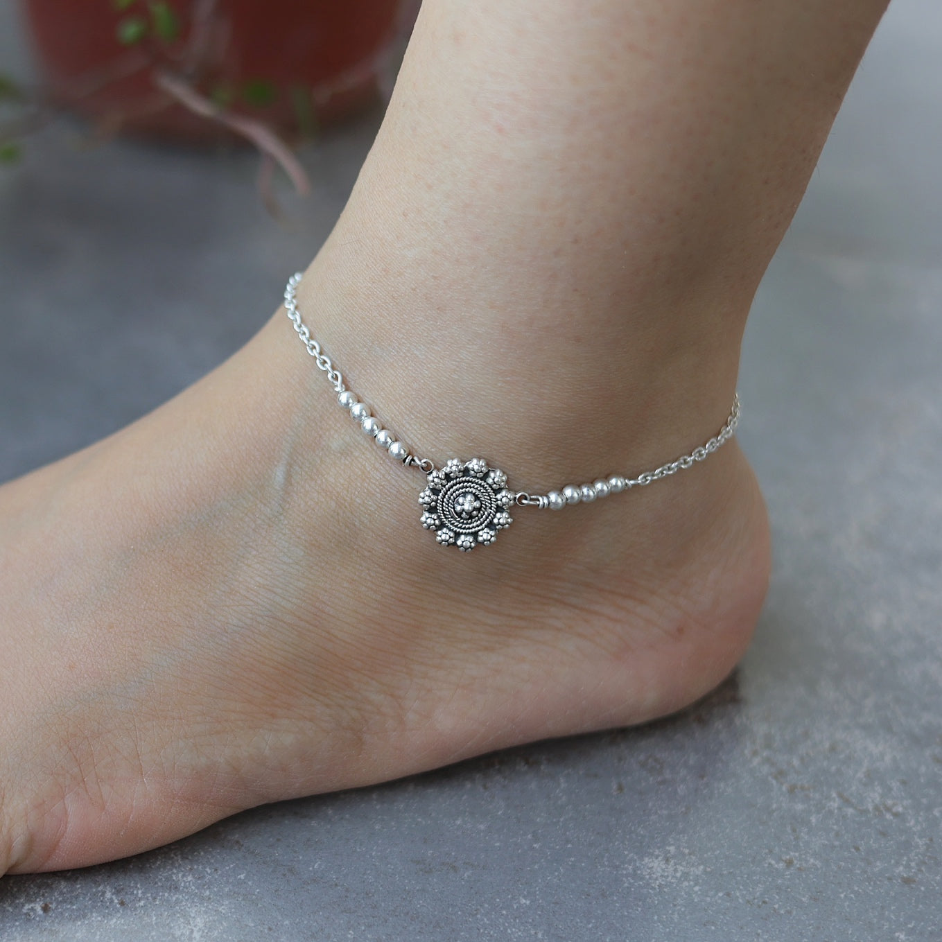 Silver Blossom Anklet