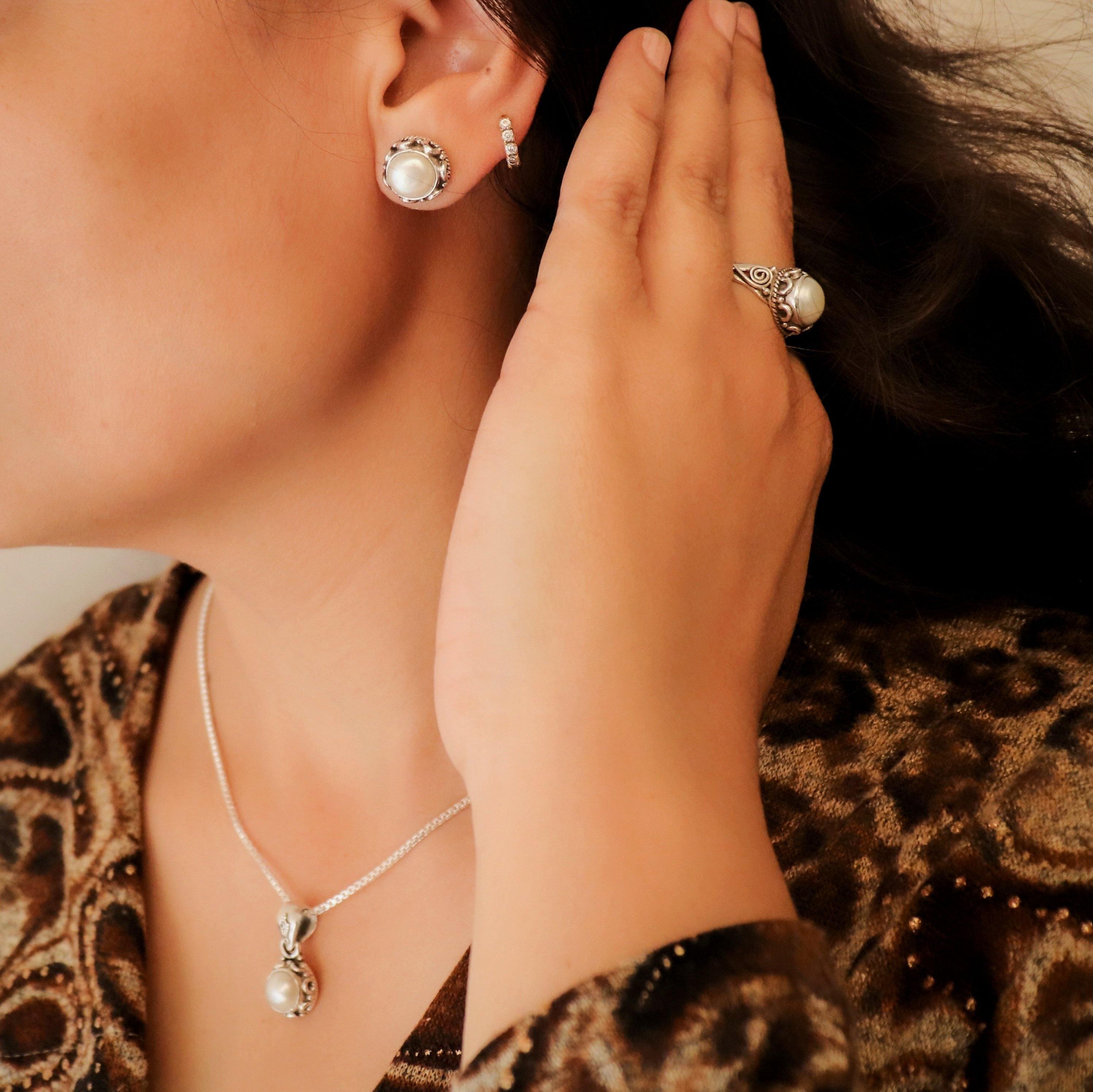 Designer Pearl pendant Gemstone sterling silver handmade set at 9950   Azilaa