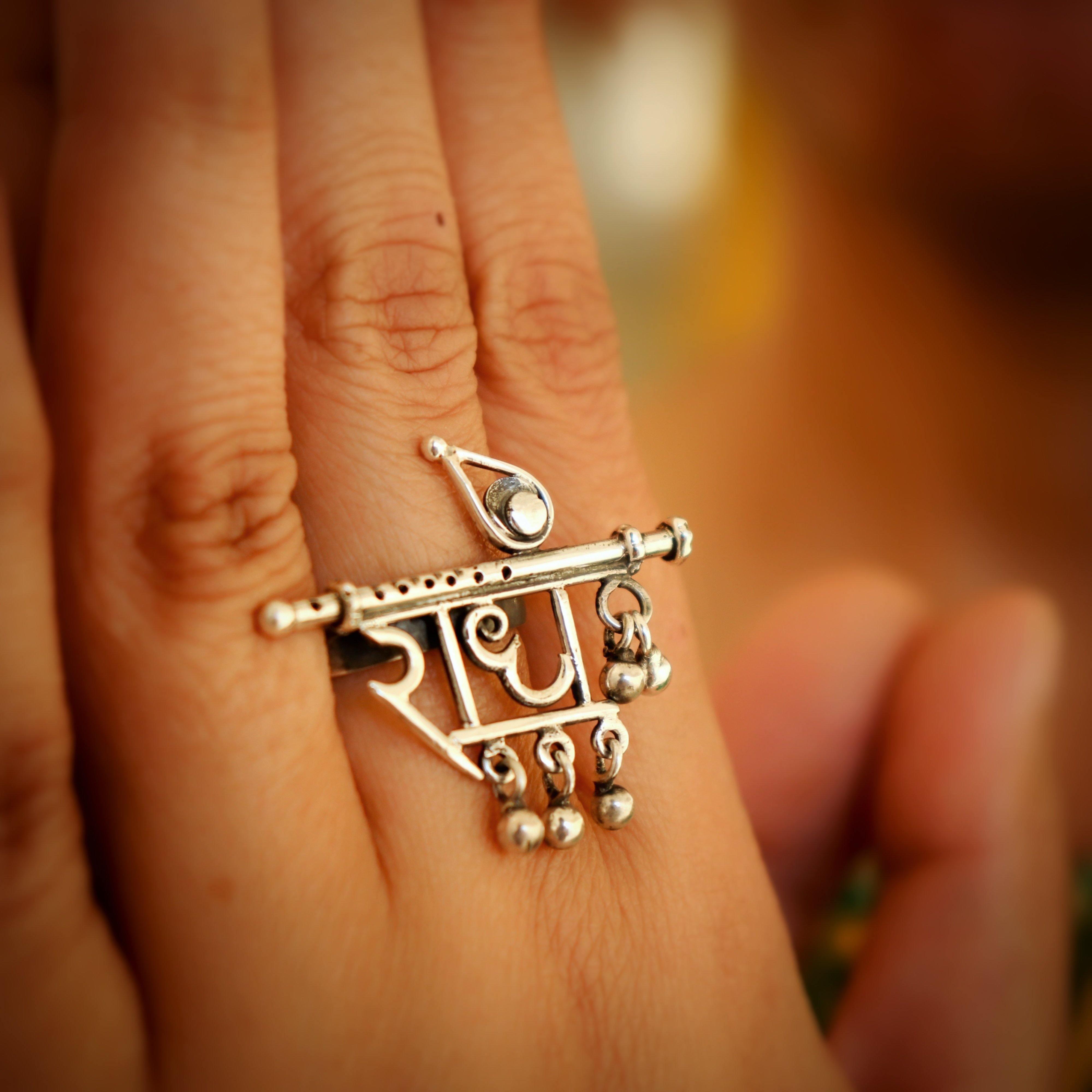 Black Color Lord Krishna Meenakari Finger Ring For Women (KMR616BLK)