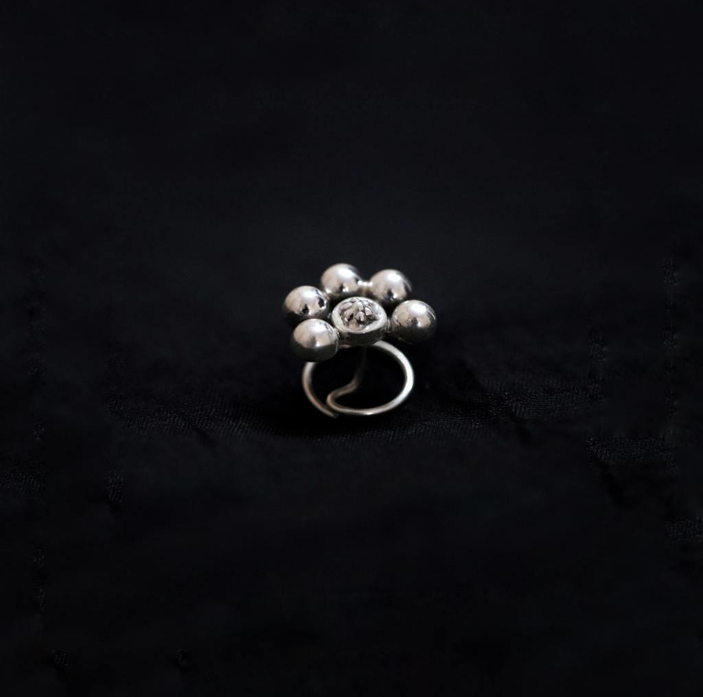 Semi Flower Nose Pin (wire or Clip-on) - Smith Jewels