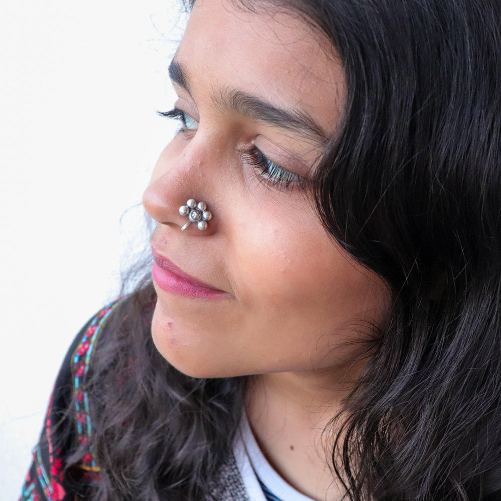 Semi Flower Nose Pin (wire or Clip-on) - Smith Jewels