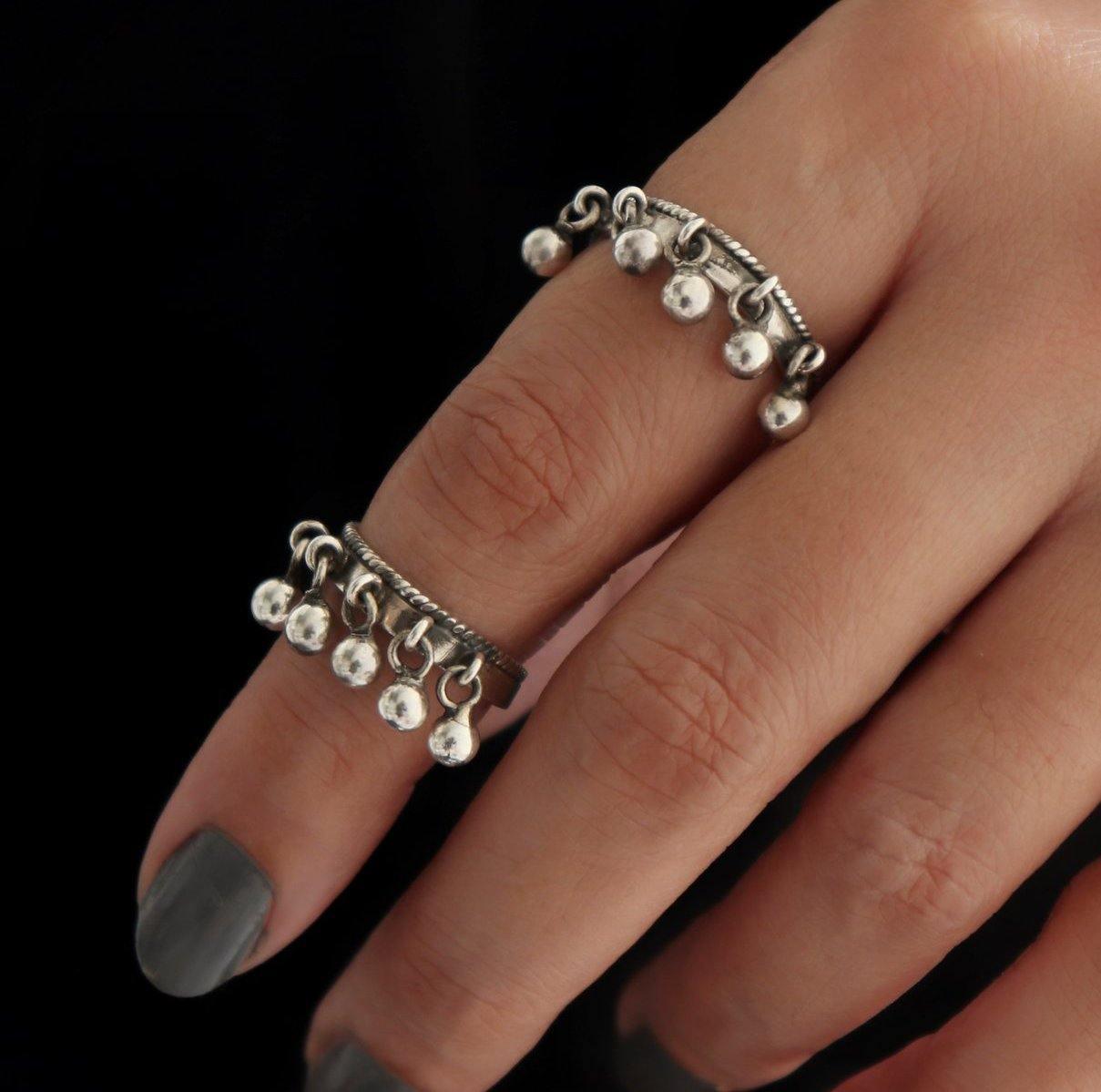 Rubans Silver-Plated White AD Studded Finger Ring