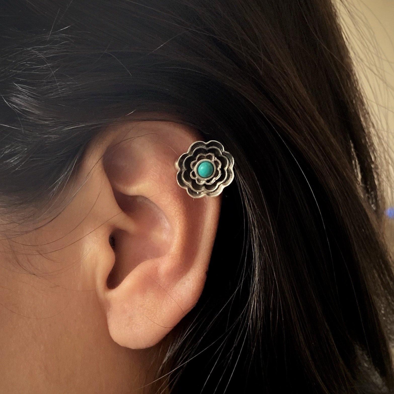 Turquoise Flower Ear Clip (single piece) - Smith Jewels